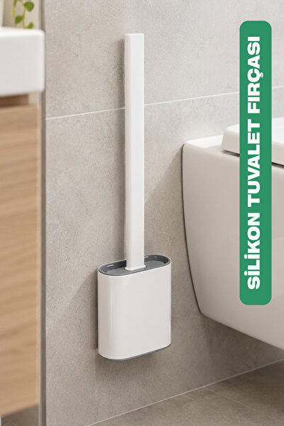 BEYZANA Beyaz Silikon Tuvalet Fırçası Bükülebilir Silikon Wc Klozet Fırçası