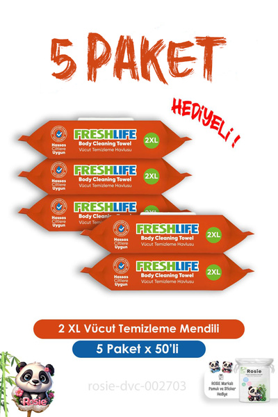 Freshlife 2 مناشف تنظيف الجسم مقاس XL، 50 قطعة، اشترِ 5 واحصل على 4 وهدية قطن...