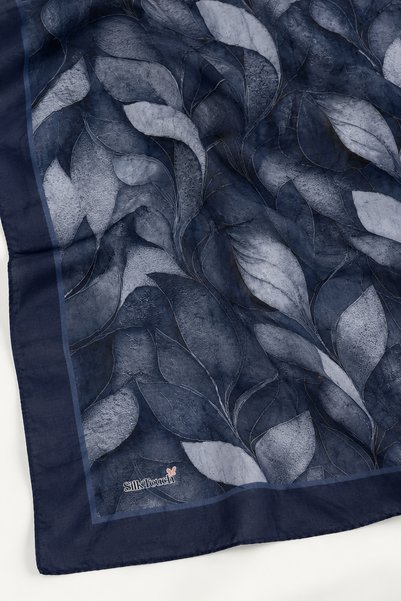 SilkTouch Navy Blue Leaf Symphony Patterned Shawl
