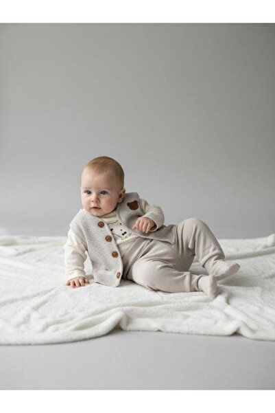Zekids Baby Boy Teddy Bear Vest and Triple Tracksuit Set