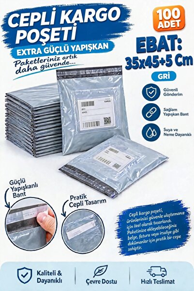 erfa plastik ambalaj 1984'den beri 35x45+5 cm Cepli Kargo Poşeti – 100 Adet –...