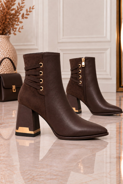 NOBLE TREAD SHOES Kadın Kalın Topuklu Bot Bağcıklı Fermuarlı Günlük Şık Bot