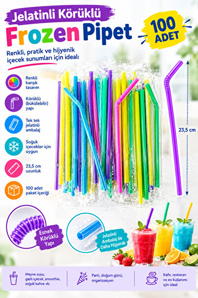 YOK YOK AMBALAJ Jelatin Sargılı Renkli Körüklü Pipet 100 Adet