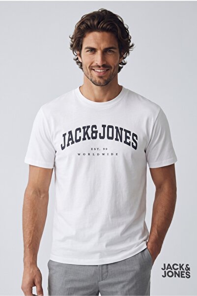Jack & Jones Crew Neck Logo Printed T-Shirt White