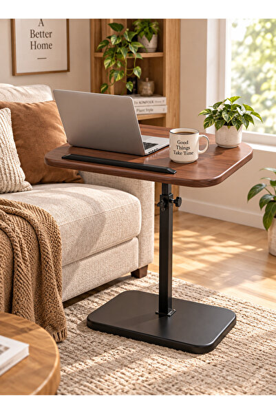 Generic White Rolling Side Table, Height Adjustable Tilting Double Desktop La...