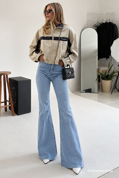 Madmext Açık Mavi Yırtmaçlı Likralı Çan Paça Jean Pantolon Mg1518