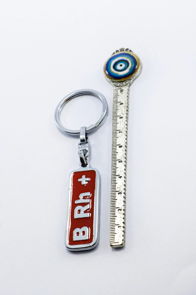 biuti Silver Color Ring B Rh+ Blood Type Keychain, Positive Blood Type Bag Ornament