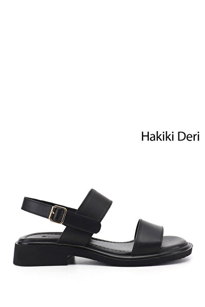 GÖNDERİ(R) Kadın Siyah Tokalı Bantlı Hakiki Deri Sandalet