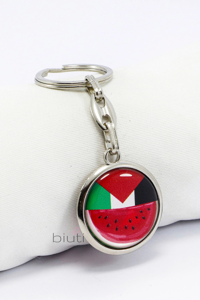 biuti ميدالية مفاتيح معدنية مستديرة على الوجهين بعلم فلسطين، زينة لحقيبة الهدايا