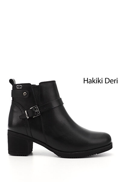GÖNDERİ(R) Kadın Siyah Fermuarlı Kalın Topuklu Hakiki Deri Bot