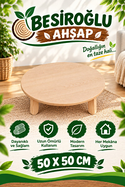 besiroglu ahsap Besiroglu Wooden Dough Rolling Table 50 cm Dough Board with F...