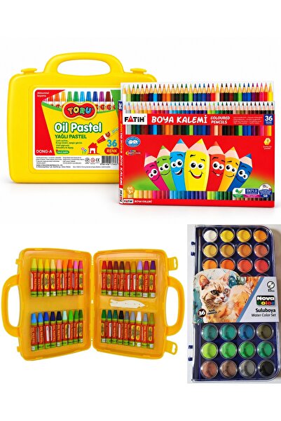 Modellino 3'lü 36'lı Renkler Boya Seti / Fatih 36'lı Kuru Boya + Nova Color 3...