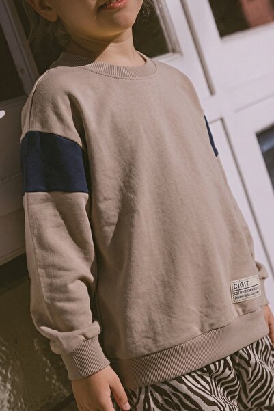 Cigit Garni Detaylı Sweatshirt 2-10 Yaş S Vizon