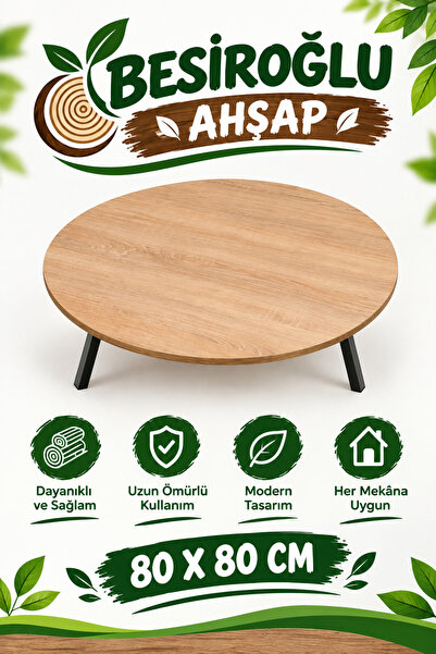 besiroglu ahsap 80 Cm Çap - Ahşap Kaplama Katlanabilir Yer Sofrası Hamur Açma...