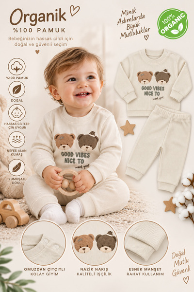 NOTA KİDS 100% Cotton Baby Underwear Set with Teddy Bear Figure