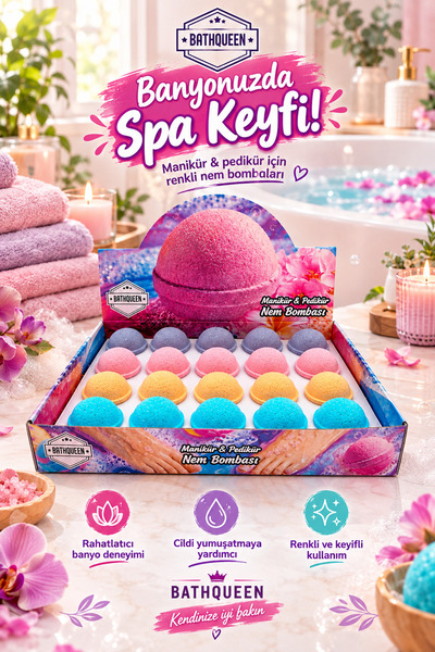 Bathqueen (EPSOM SALT)Nem Bombası - 24 Adet 45gr - Manikür & Pedikür - Spa - ...