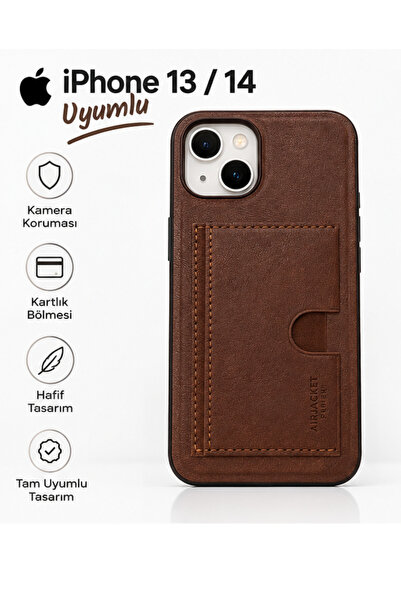 İPhone 13 Ve 14 Uyumlu Standlı Taba Kartlıklı Kılıf Kadın Erkek Lüks Mıknatıslı Fonksiyonel Kılıf