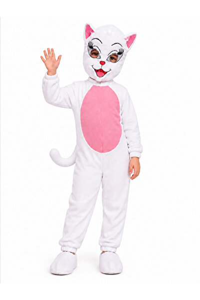 Generic Kids' Cat Costume - White and Pink with Full Mask for Parties and Events