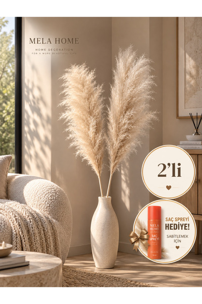 MELA XXL 2li Pofuduk & Yastık gibi Kabarık Büyük 2li Pampas Kurutulmuş Boho S...
