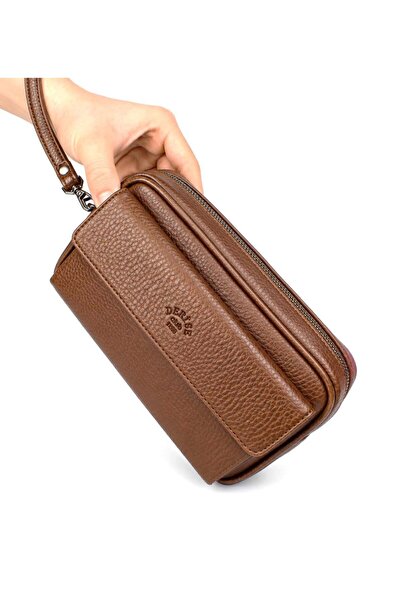 deri,se club Men's Tan Color Hand and Bracelet Belted Portfolio Bag Handbag