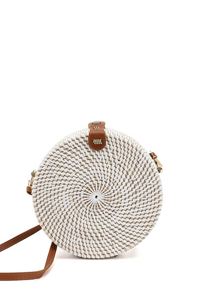 GÖNDERİ(R) Women's Beige Straw Braided Long Strap Shoulder Bag
