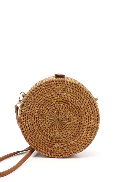 GÖNDERİ(R) Women's Tan Straw Woven Long Strap Shoulder Bag