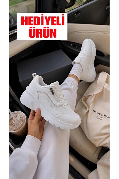 MefWear Fermuarlı Kadın Sneaker Rahat Ortopedik Tabanlı Günlük Spor Ayakkabı ...