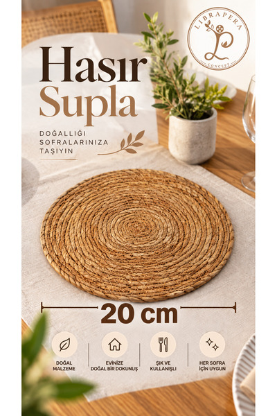 Librapera Concept Hasır Supla 20 cm Doğal Görünümlü Masa Servis Altlığı - Ame...