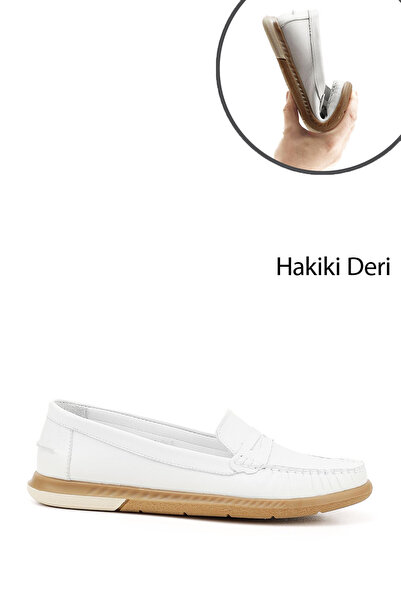GÖNDERİ(R) Kadın Beyaz Rok Hakiki Deri Comfort Loafer