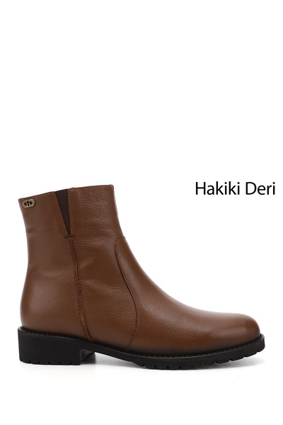 GÖNDERİ(R) Women's Tan Floater Zippered Rubber Sole Genuine Leather Boots