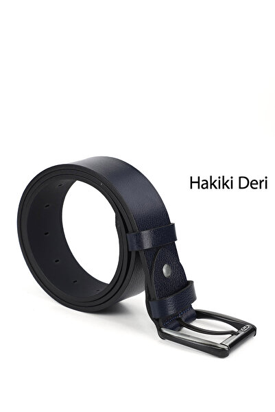 GÖNDERİ(R) Erkek Lacivert Antik Hakiki Deri 4 Cm Kot Kemeri