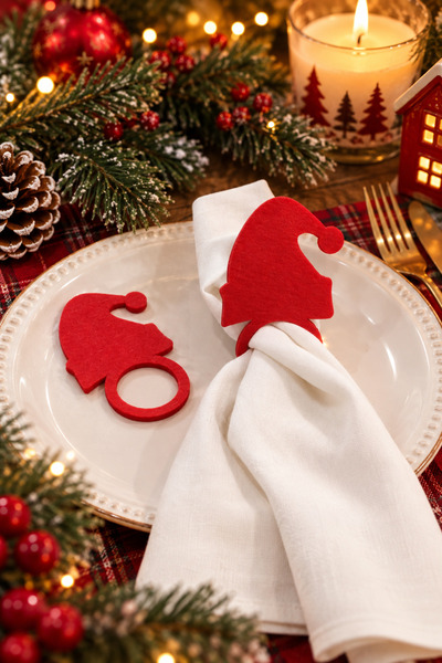 Elioure Set of 6 Red Felt Decorative Christmas Tableware Ornaments, Presentat...