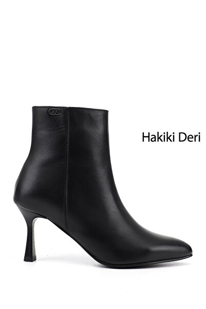 GÖNDERİ(R) Kadın Siyah Fermuarlı Sivri Burun Hakiki Deri Bot