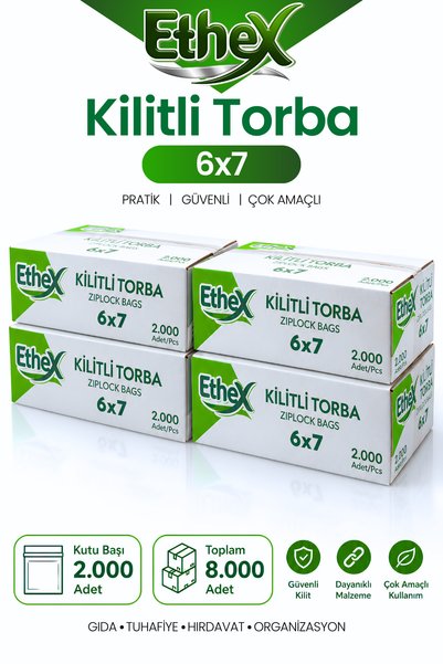 Ethex كيس زيبلوك مخطط باللون الأحمر مقاس 6 × 7 سم 8000 قطعة (4 صناديق) - متوا...