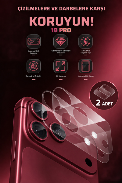 Phonextra iPhone 18 Pro Uyumlu 2 Adet Çizilme Karşıtı Nano Kamera Lens Koruyu...