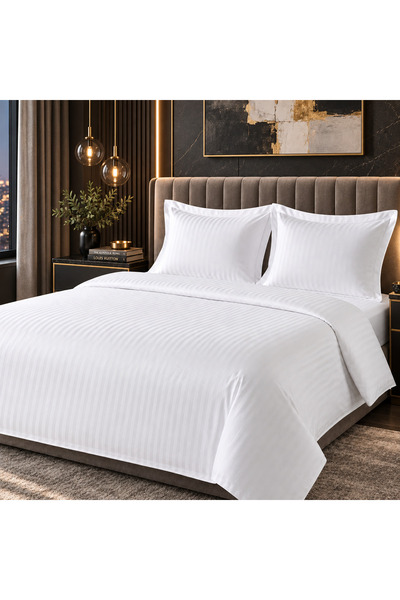 Kotonia Home Lenjerie de pat 4 piese Hotel XXL, 100% bumbac, Damasc, dungi la...