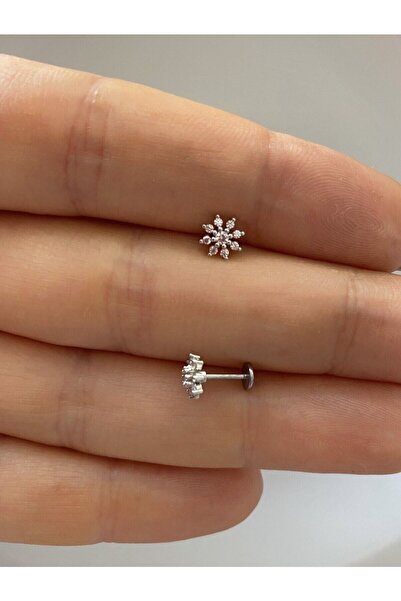 Arescollection CERRAHİ ÇELİK ARKASI DÜZ ÖNDEN TAKMALI LABRET TRAGUS HELİX CON...