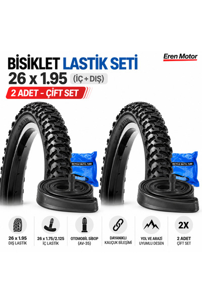 Servis Bisiklet Lastik Seti 26 x 1.95 - Dış ve İç Lastik 2'li - Çift Set