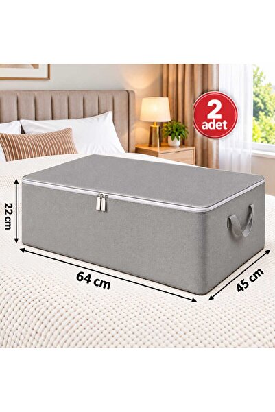 ESMANA LIVING 2 Adet- Sade Gri Büyük Boy Baza Altı Ve Çekyat Tipi Hurç 65 x 4...