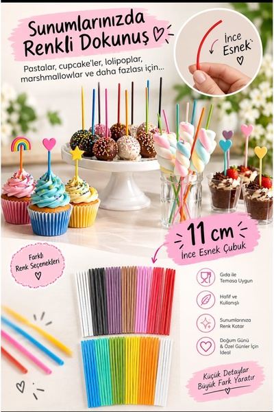 hediyehobihersey Yesil Cakepop Lolipop Marshmallow Çikolata Sunum Çubuğu 11 cm 50 ad