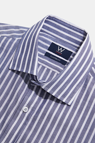 W Collection LACİVERT UZUN KOLLU ÇİZGİLİ GÖMLEK