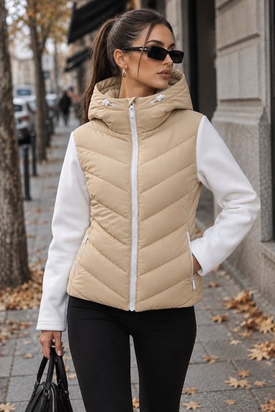 OTAKU Kadın Softshell Kollu Kapüşonlu Çift Cepli Termal Şişme Mont