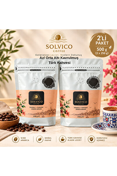 SOLVICO Az/Orta altı Kavrulmuş Nitelikli Türk Kahvesi Taze Öğütülmüş - 2x250g.