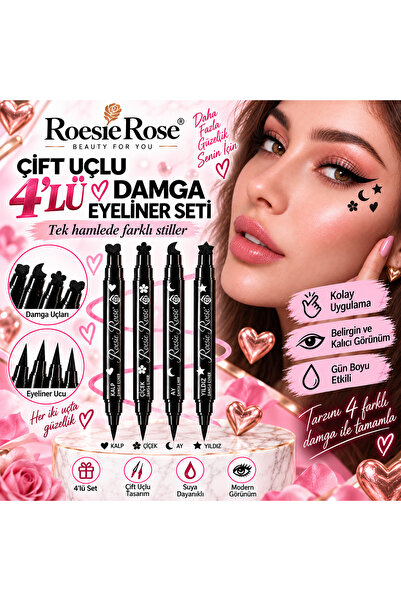 Roesıe Rose Çift Taraflı Ay - Yıldız - Kalp Ve Çiçek Desenli Kalem Eyeliner 4...