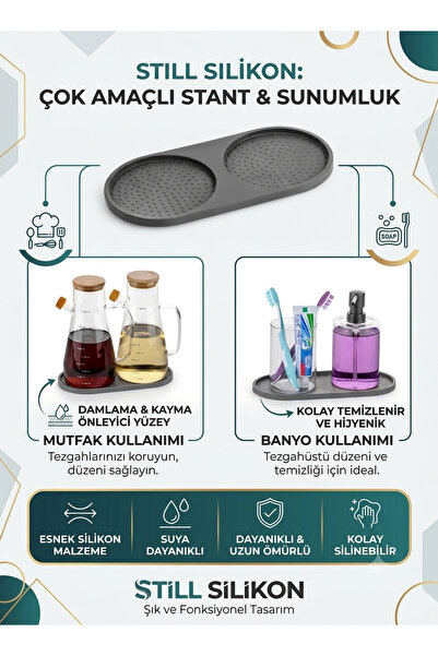 LOVYCO Silikon Yağdanlık Altlığı - Kaymaz ve Dayanıklı Tabanlık 2 Bölmeli
