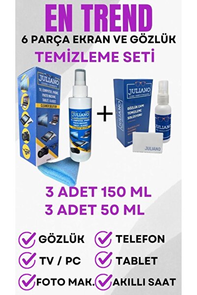 JULIANO 3 Adet 150 ML +3 Adet 50 ML Tv Ekran Ve Gözlük Temizleme Seti