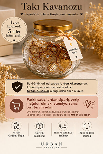 Urban Aksesuar 5'li Takı Kavanozu Kadın Kolye Küpe Bileklik Yüzük Halhal Takı...