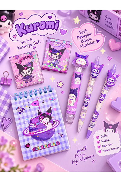 ÖZ OFİS Sanrio Kuromi Mini Kırtasiye Seti - 2 Adet Sulu Kapaklı Sticker Defte...