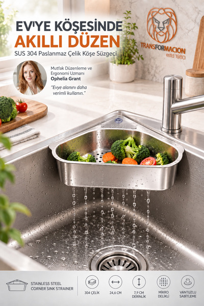Transformacion Lavabo Köşe Süzgeci Organizer Üçgen Köşe Lavabo İçi Sebze Meyv...
