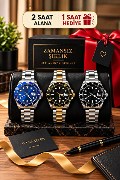 expreshediye Mavi, Siyah ve Gold Detaylı 3’lü Erkek Kol Saati – Premium Hediy...